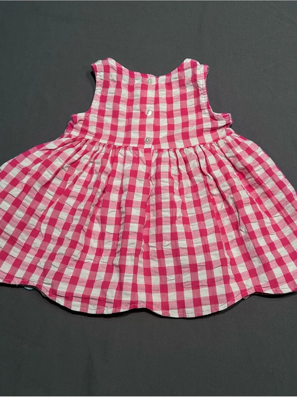 Youngland Pink & White Gingham Sleeveless Dress with Flower Details
